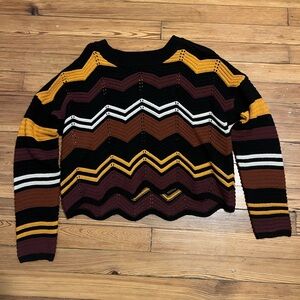 Stylish Chevron Knit Sweater in Black, Brown, and Gold